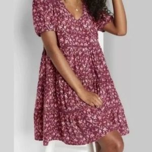 wild fable red floral short sleeve dress